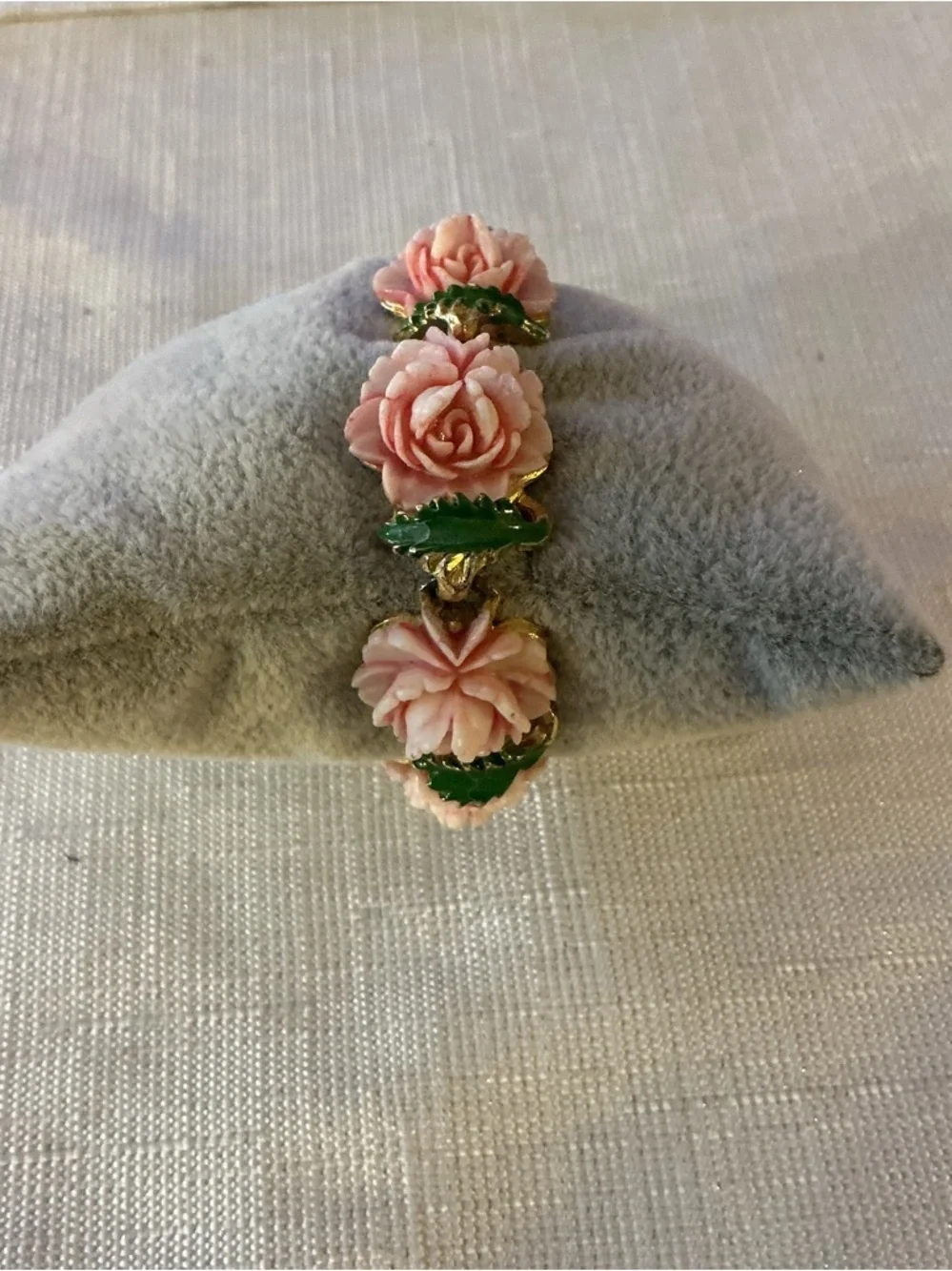 Pink Thermoplastic Roses Brooch and Bracelet linked bracelet